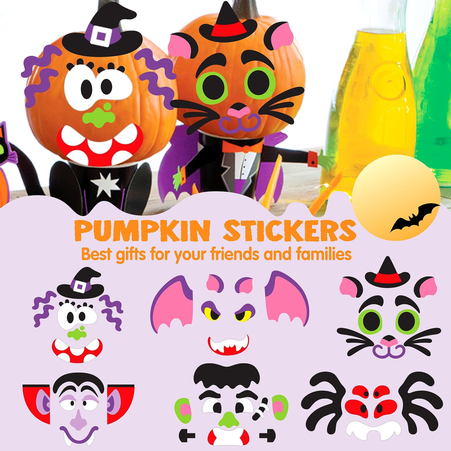 JOYIN 18 Packs Halloween Craft Foam Stickers, Arts Activities Party Supplies, Kids Party Favors, Pumpkin Decorating Kit, Jack O Lantern Face Sticker