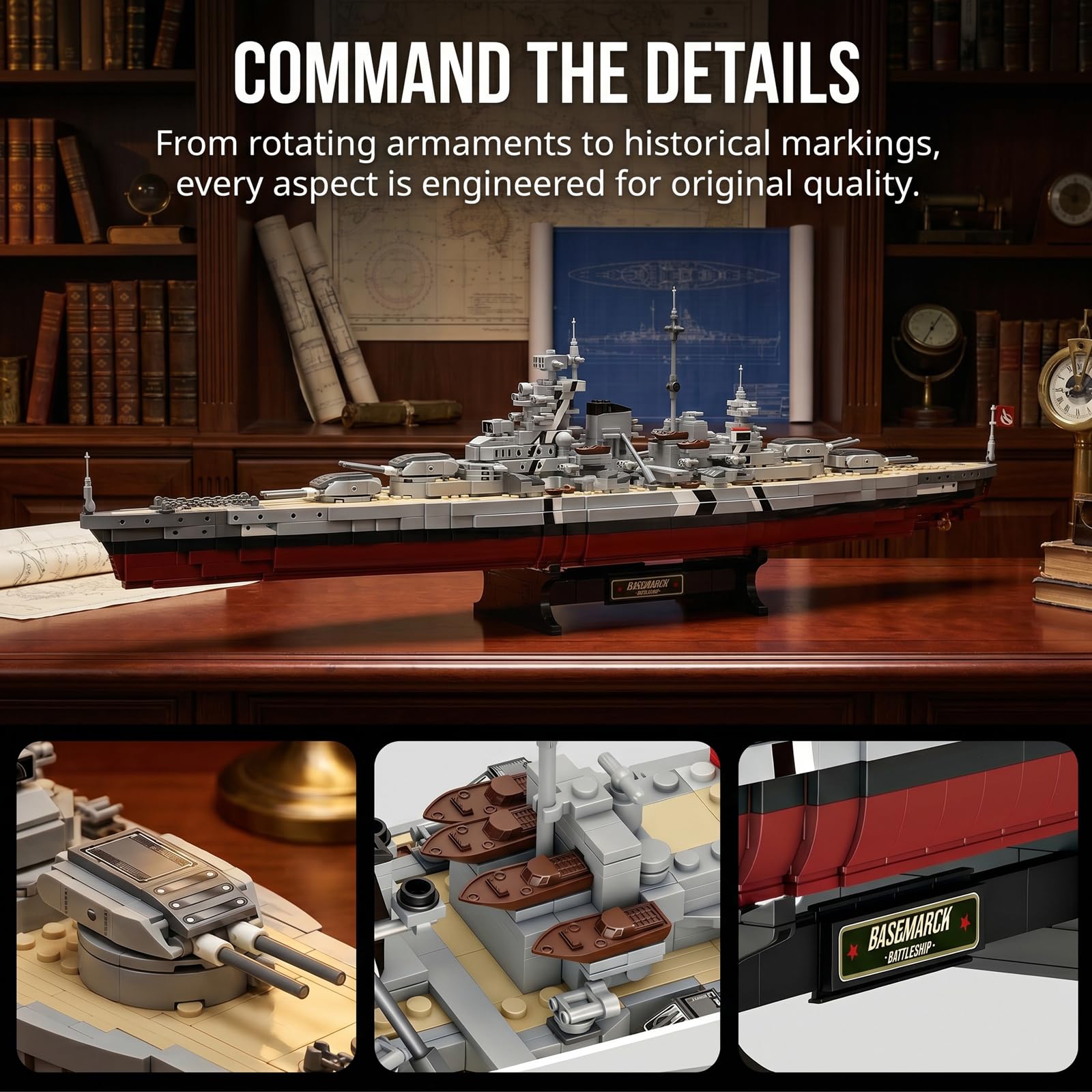 Ruikytech Bismarck Battleship Building Block Toy, World War II Classic Bismarck Warship Bricks Model Kit for Teenagers and Adults Collection(2081
