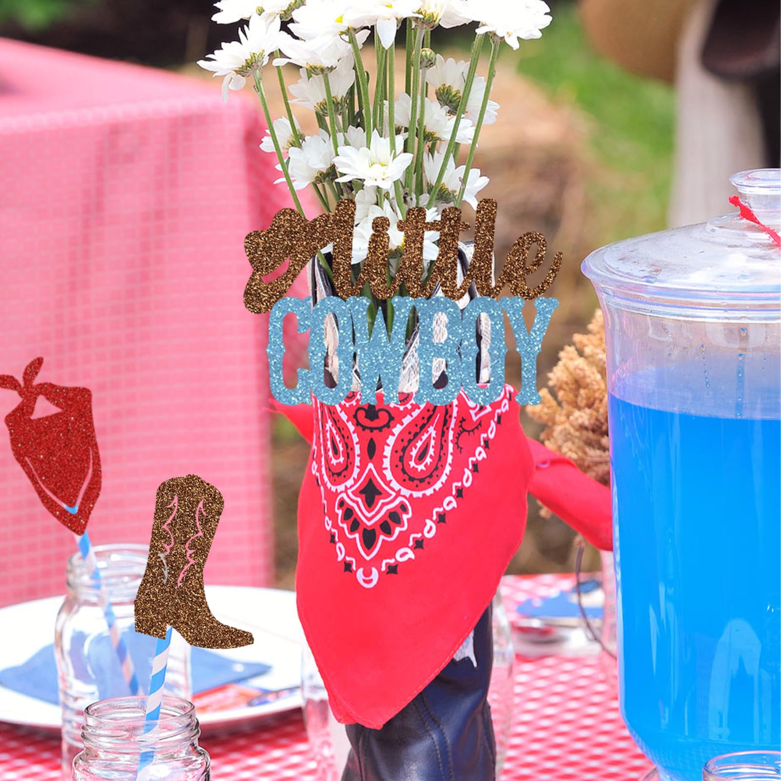 Little Cowboy Party Centerpiece Baby Shower Decoration Western Theme Boots Hats Photo Props Table Toppers Birthday Supplies Blue