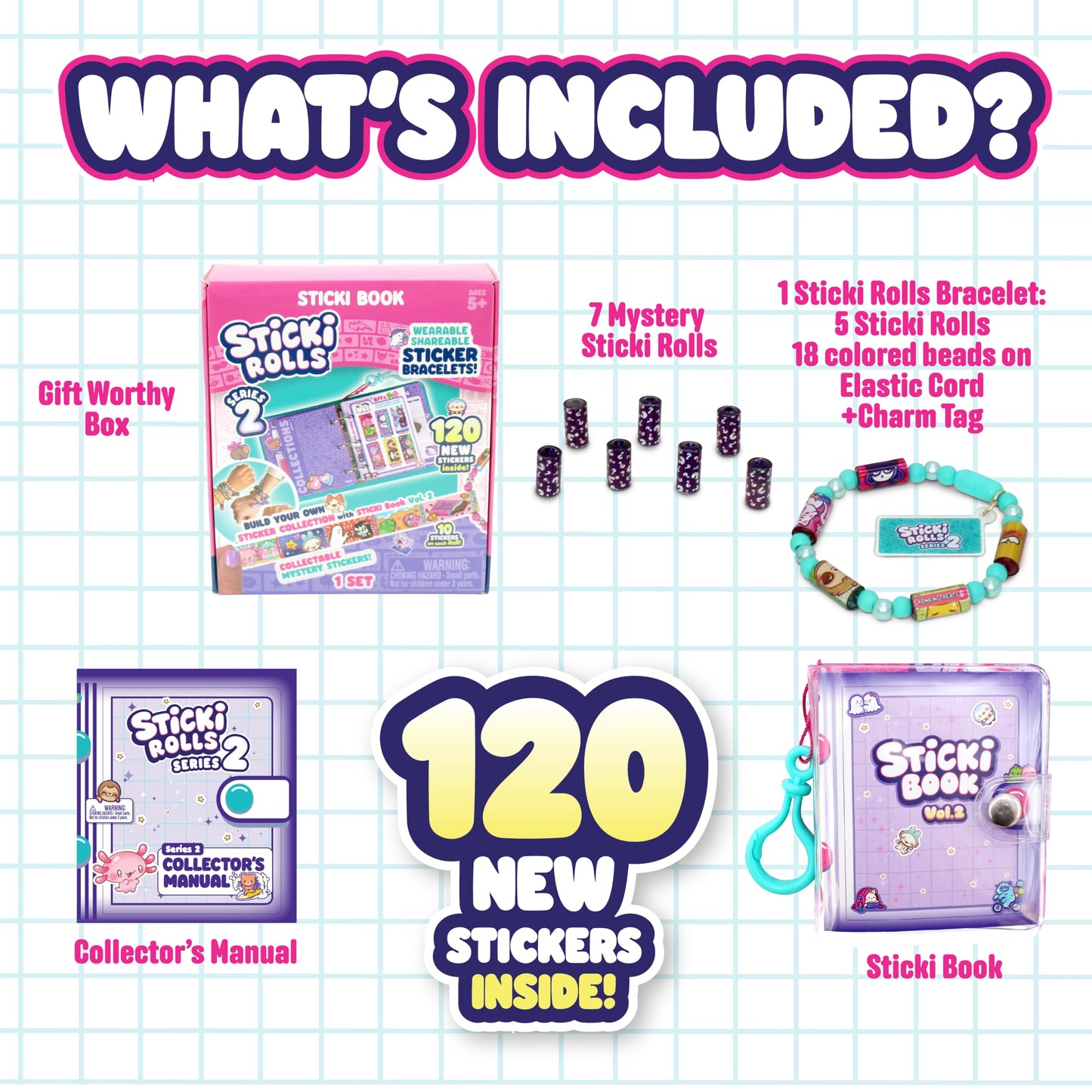 STICKI Rolls Sticki Book - The Original Wearable Shareable Toy Sticker Bracelet + Collection Book | Includes 120 Mini Stickers | Over 1000 Fun Sticker