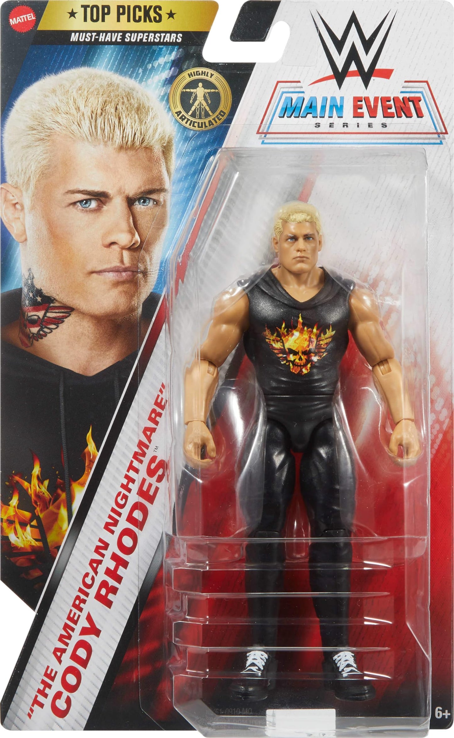 Mattel WWE Top Picks Action Figure, 6-inch Collectible Cody Rhodes “The American Nightmare” with 14 Articulation Points & Life-Like Look