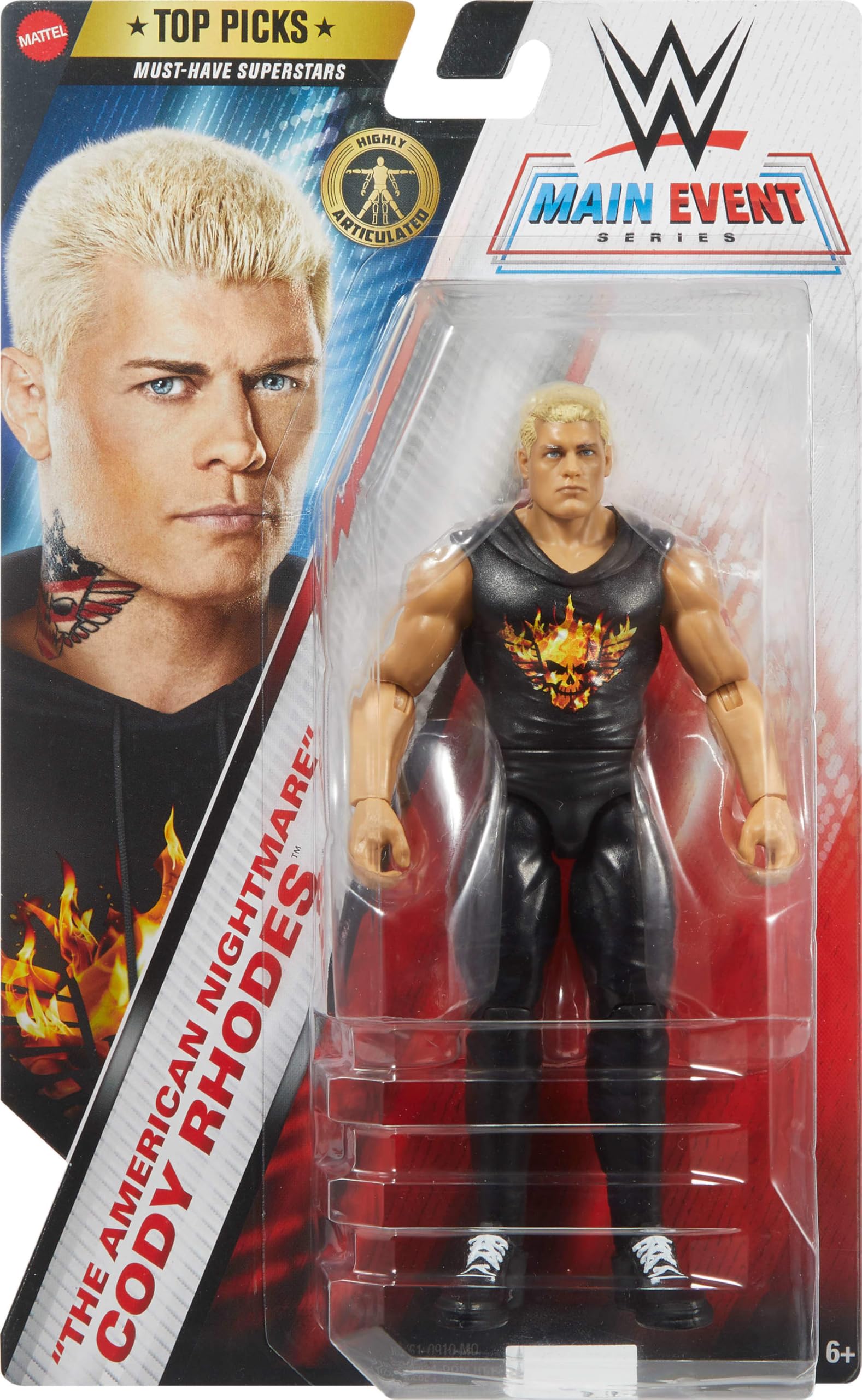 Mattel WWE Top Picks Action Figure, 6-inch Collectible Cody Rhodes “The American Nightmare” with 14 Articulation Points & Life-Like Look