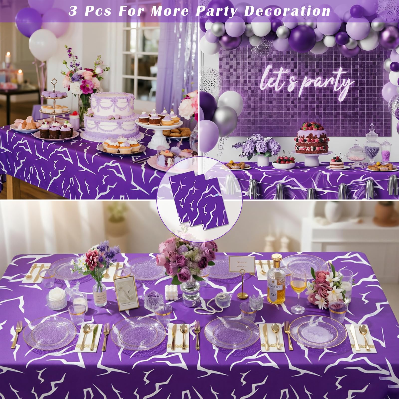 Viffeyadan 3 Pcs Demon Theme Party Tablecloth Decorations, Demon Energy Pattern, 9FT Sparkling Laser Tablecover, Korean Idol Movie Party Supplies