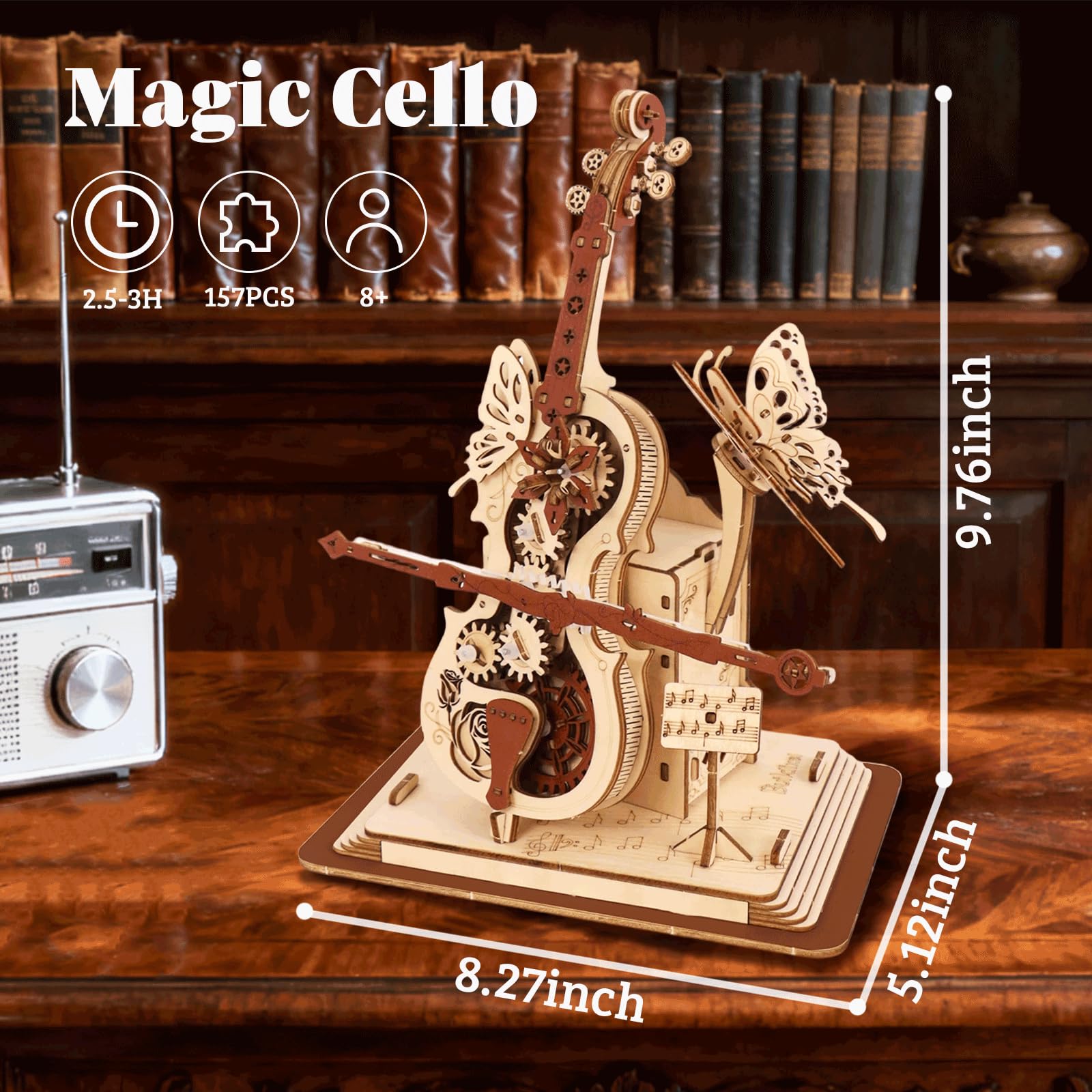 3D Wooden Puzzles for Adults, Wooden Music Box Kits-Cello Wood Model Kits for Adults to Build, Gift for Men Women Hobby for Adults (Music Cello)