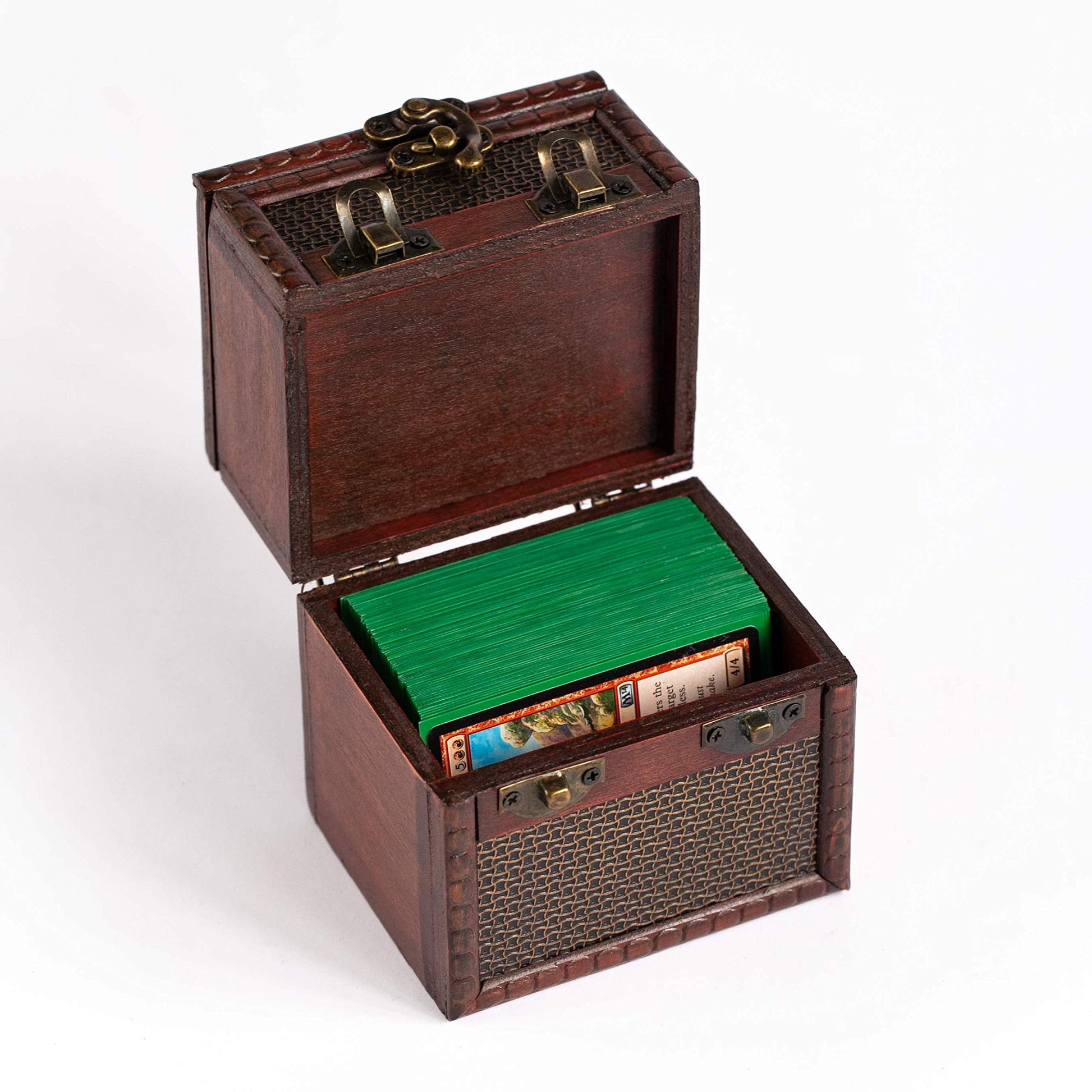 KakapopoTCG Elven Vault (Chainmail) Wooden Deck & Counter Box with Protector Storage for TCG, MTG Magic, FaB, YGO, EDH, Commander, Box, Dice