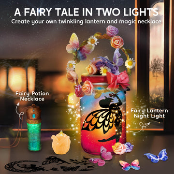 JOVA Klever Kits DIY Fairy Lantern Craft Kit with Rose Lights and String Lights, Birthday Gifts with 7 Color Fairy Potion Necklace, DIY Night Light