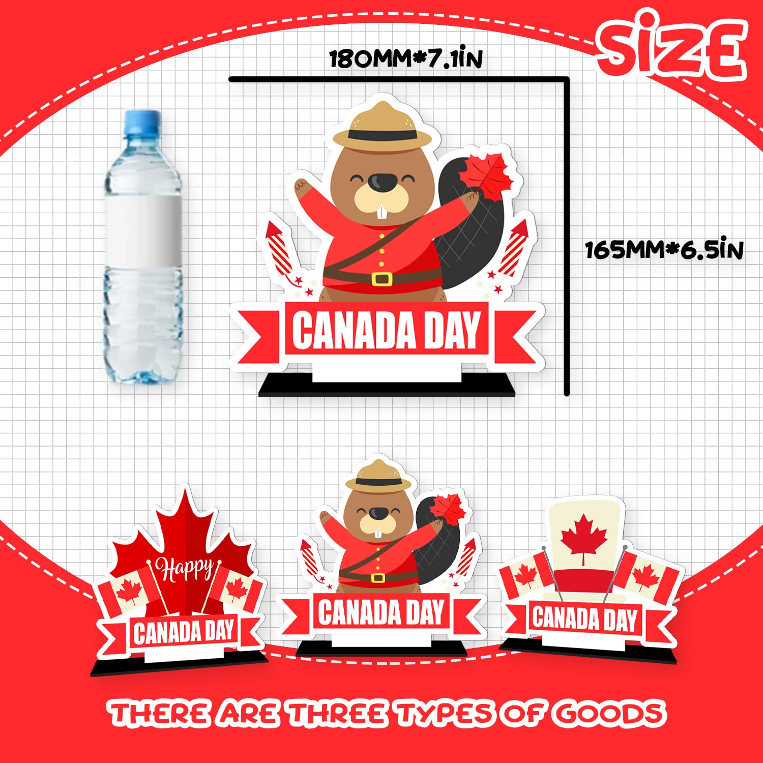 3 Pcs Happy Canada Day Patriotic Table Decoration 1th of July Arylic Table Centerpiece, Cheer to Canadian Party Table Toppers Sign Centerpiece