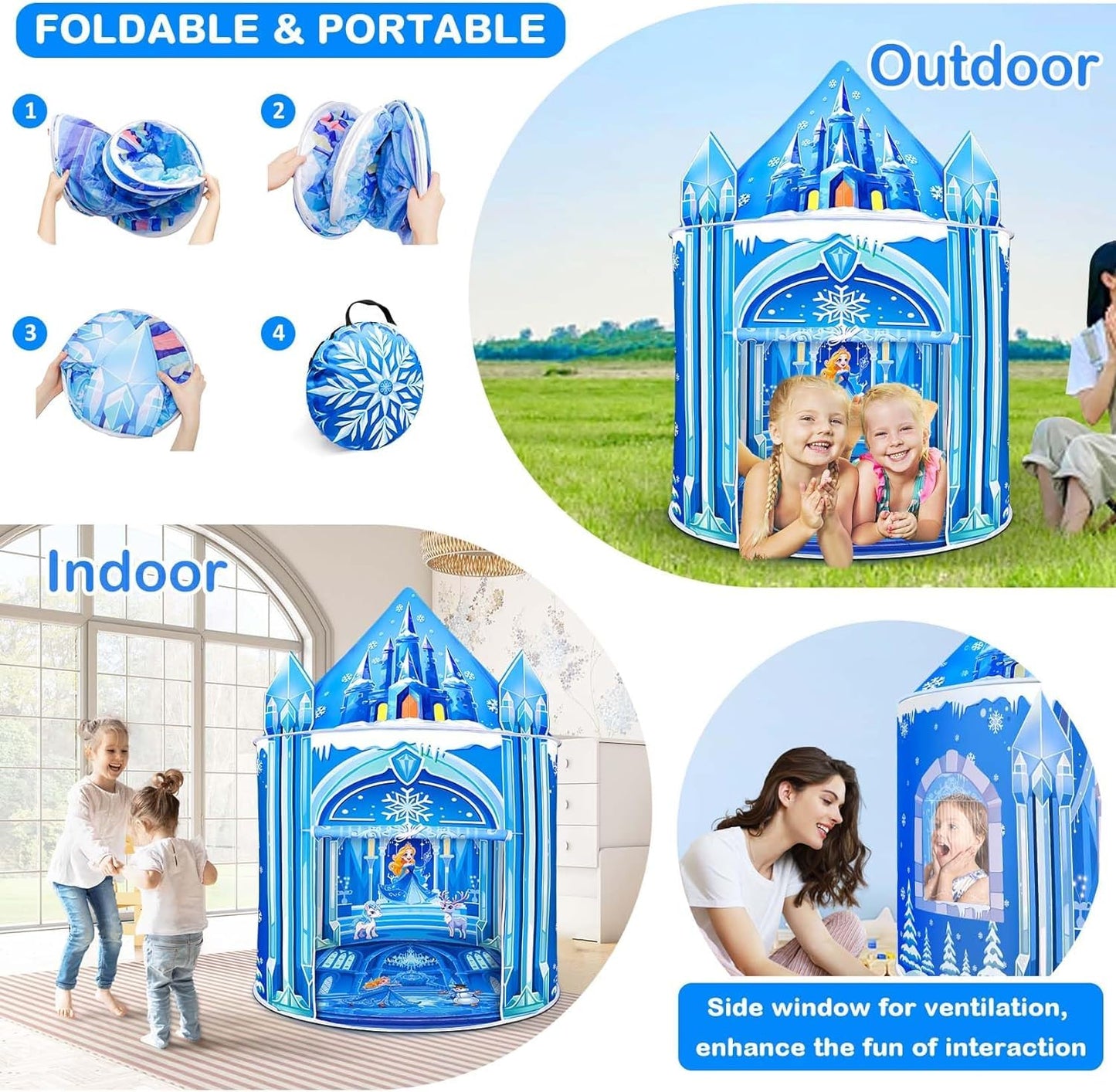 Mnagant Princess Play Tent,Kids Toys for Girls,Ice Castle Kids Tent Indoor and Outdoor, Large Imaginative Playhouse 51" X 40" with Carrying Bag