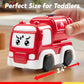 Vroomix JOVA Toddler Truck Toys for Age 2-4, Carrier Transport Trucks for Kids 2 3 4 5 Year Old Boy, 4 Pack Car Toys Including School Bus, Taxi, Fire