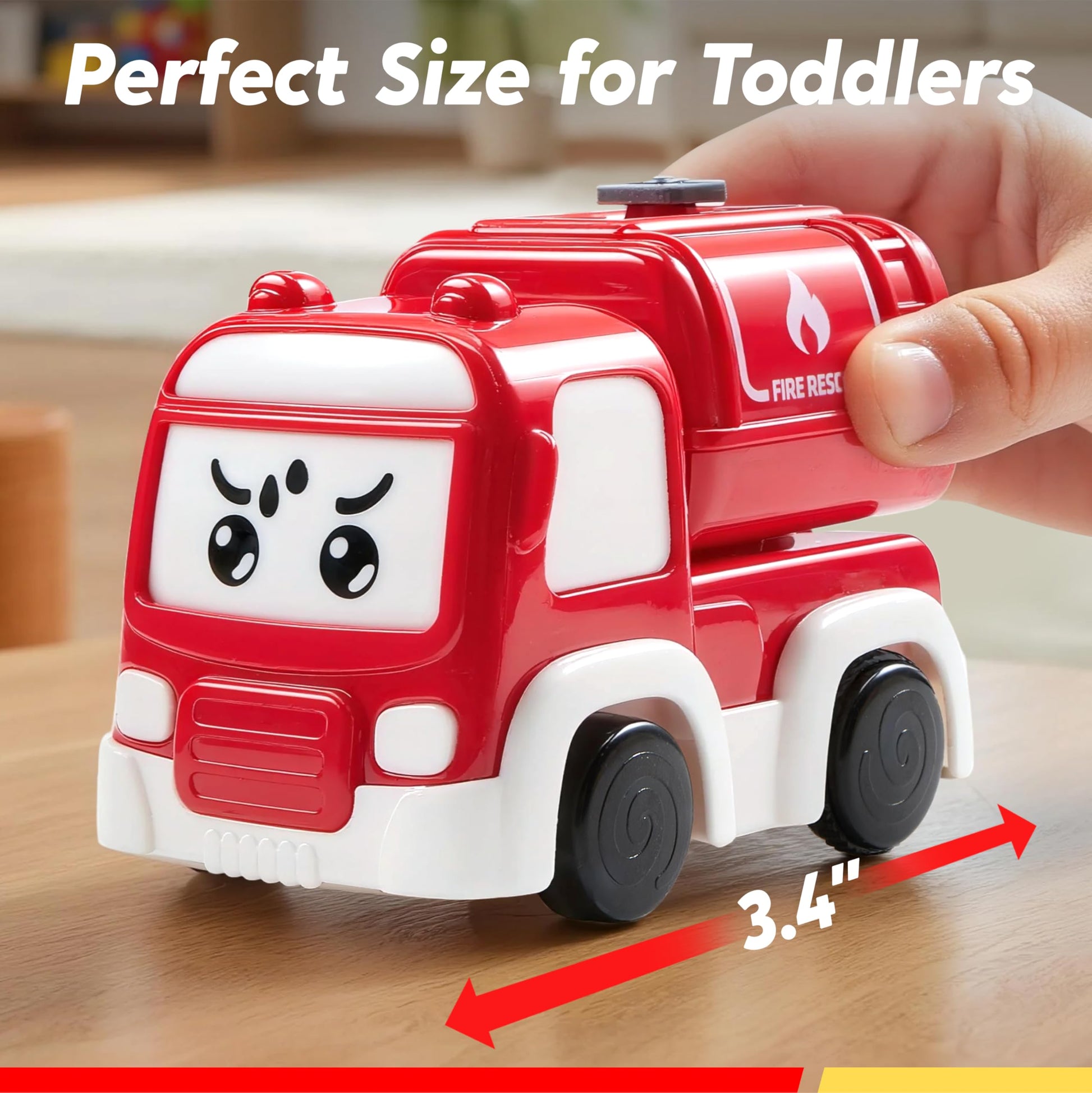 Vroomix JOVA Toddler Truck Toys for Age 2-4, Carrier Transport Trucks for Kids 2 3 4 5 Year Old Boy, 4 Pack Car Toys Including School Bus, Taxi, Fire