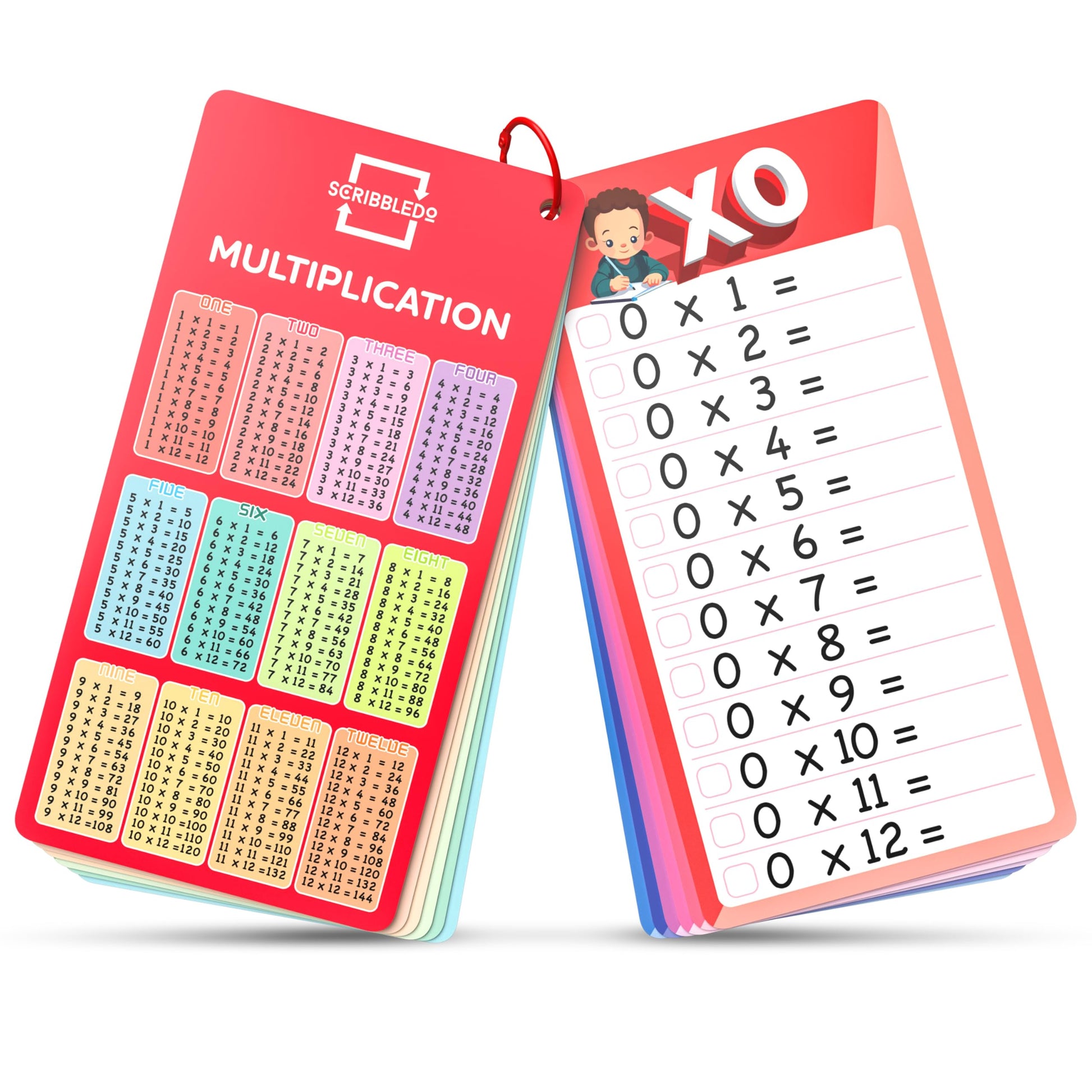 SCRIBBLEDO Dry Erase Multiplication Flash Cards Math 0-12 2nd 3rd 4th Grade Math Flash Cards Reusable Wipe Clean Double-Sided Multiplication