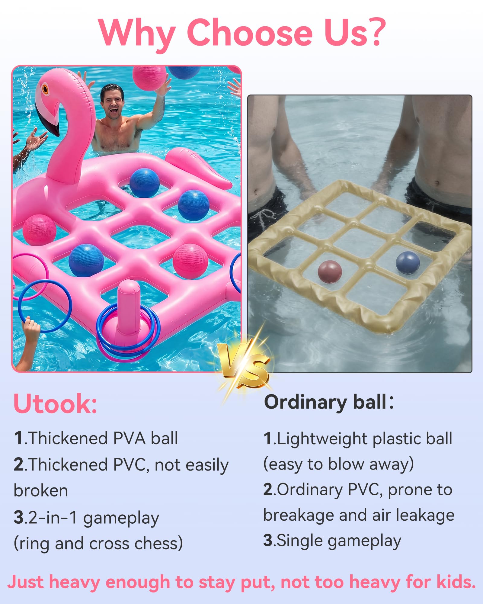 Utook Flamingo 2-in-1 Pool Game - Giant Tic Tac Toe Pool Toy -Thickened Leak-Proof PVC, Tic Tac Toe + Ring Toss Outdoor Water Toys for Toddlers Kids