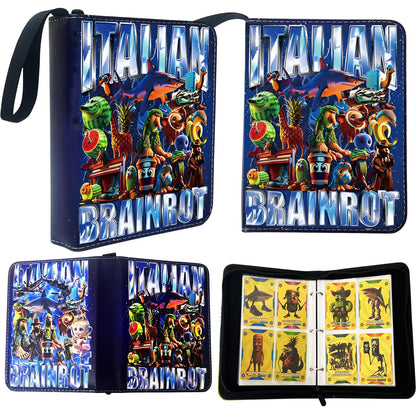 Italian Brainrot Trading Card Binder 4 Pocket 400 Pockets Zipper Card Binder Album for Brainrot Cards, Waterproof Card Storage Holder with Removable