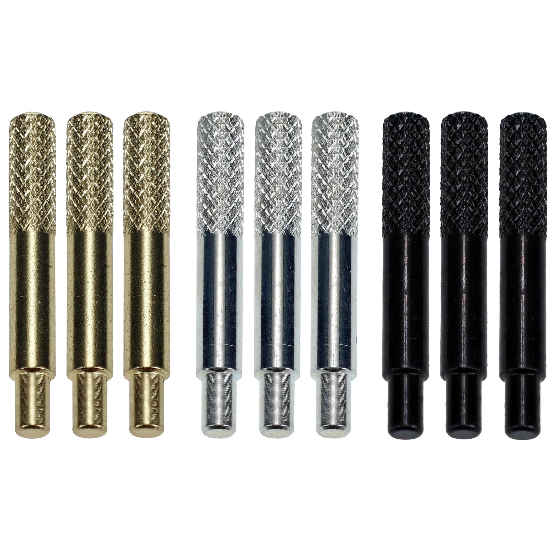 WE Games Cribbage Board Pegs Metal, Set of 9 Machined Cribbage Pegs Unique, 3 Colors (Brass, Silver & Black) Felt Pouch for Travel, Bulk Cribbage