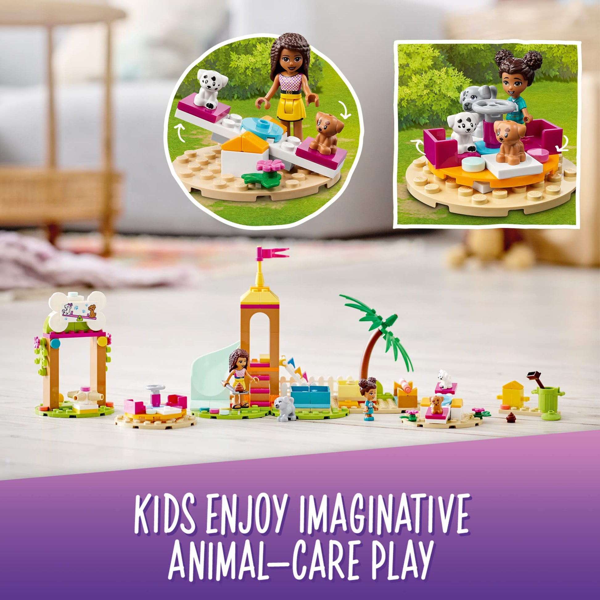LEGO Friends Pet Playground 41698 Building Kit Designed to Grow Imaginations; Animal Playset Comes with Andrea and 3 Dog Toys; Creative Birthday Gift