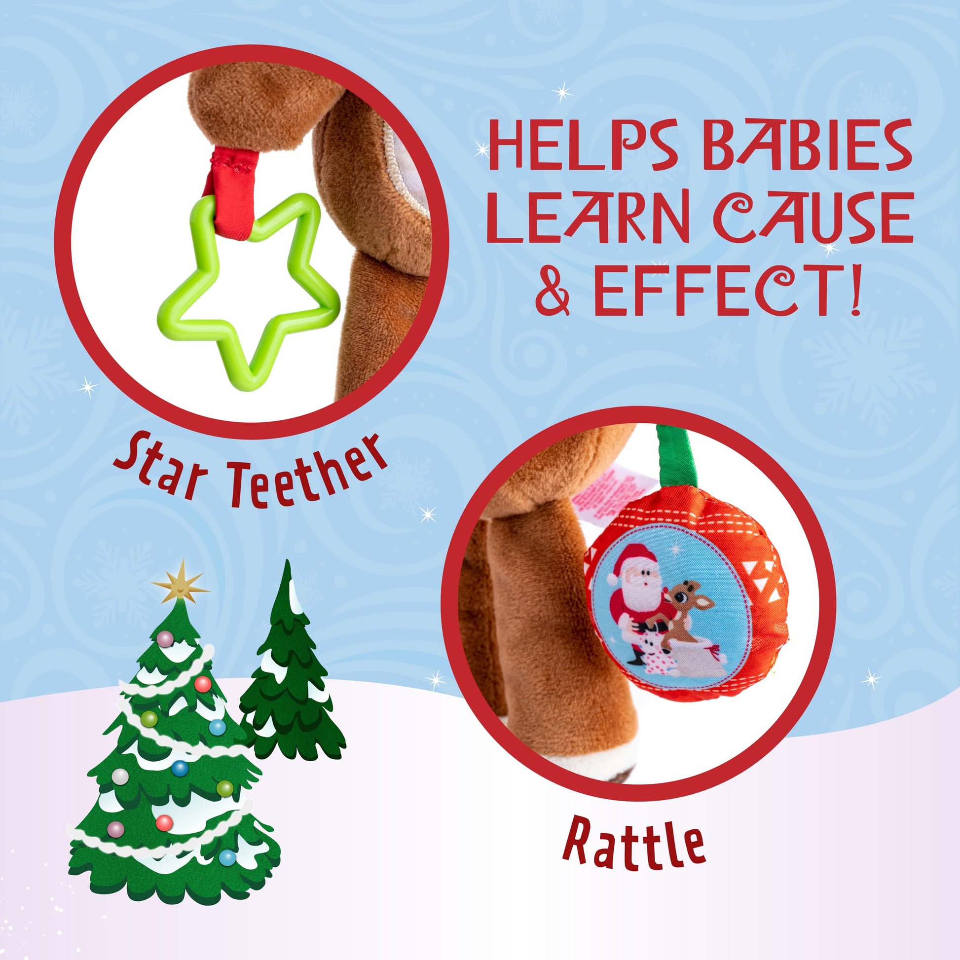 KIDS PREFERRED Rudolph The Red-Nosed Reindeer On The Go Teether Developmental Activity Toy, 12 inches , Brown