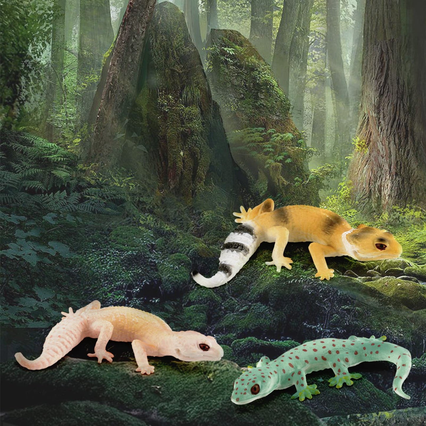 BRETOYIN Mini Chameleon Toys Figures Realistic Lizard Figures 3PCS Tropical Forest Animals Figurines School Project Model for Kids Toddlers Birthday