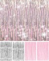 Pastel Pink and Silver Foil Fringe Curtains - 4 Pack Party Backdrop Decorations for Birthday, Bachelorette, Valentine's Day Celebrations