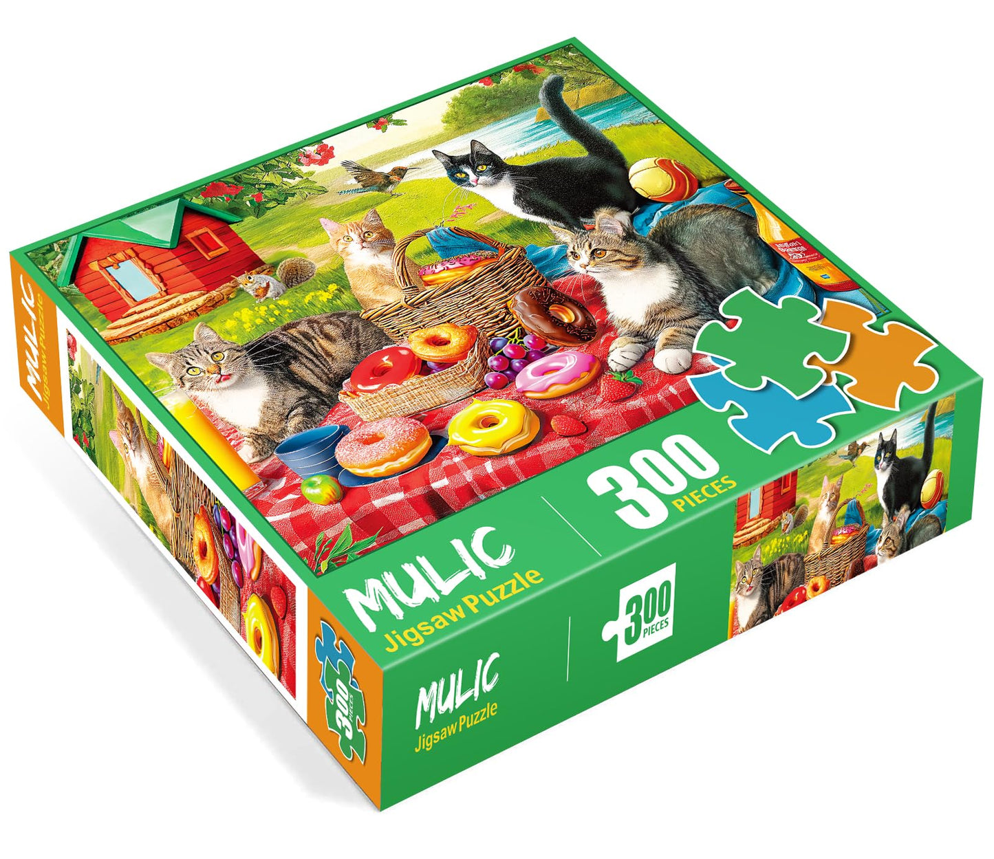 300 Piece Puzzles for Adults - Jigsaw Puzzles for Kids Seniors - Picnic Kittens and Donut
