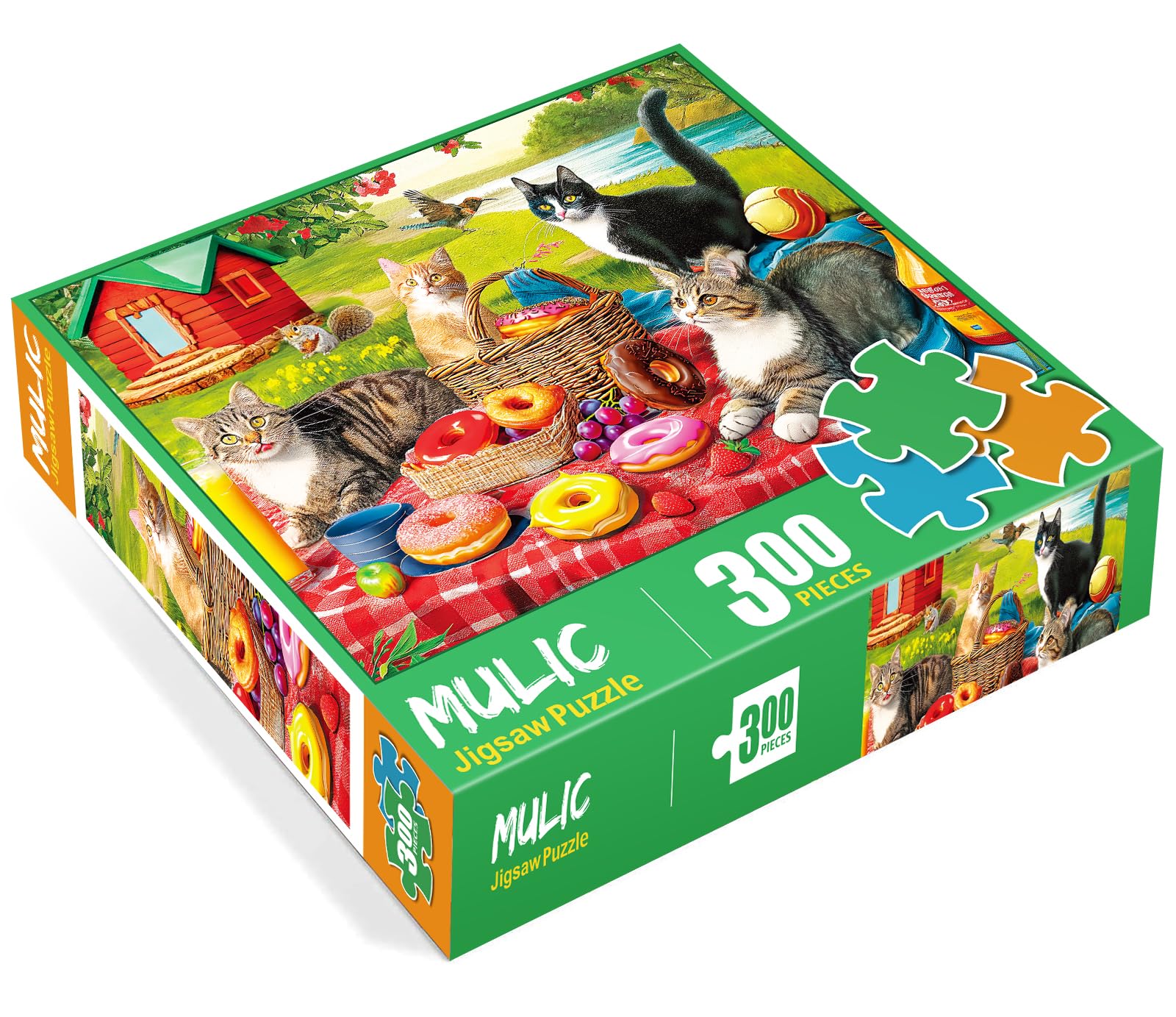 300 Piece Puzzles for Adults - Jigsaw Puzzles for Kids Seniors - Picnic Kittens and Donut