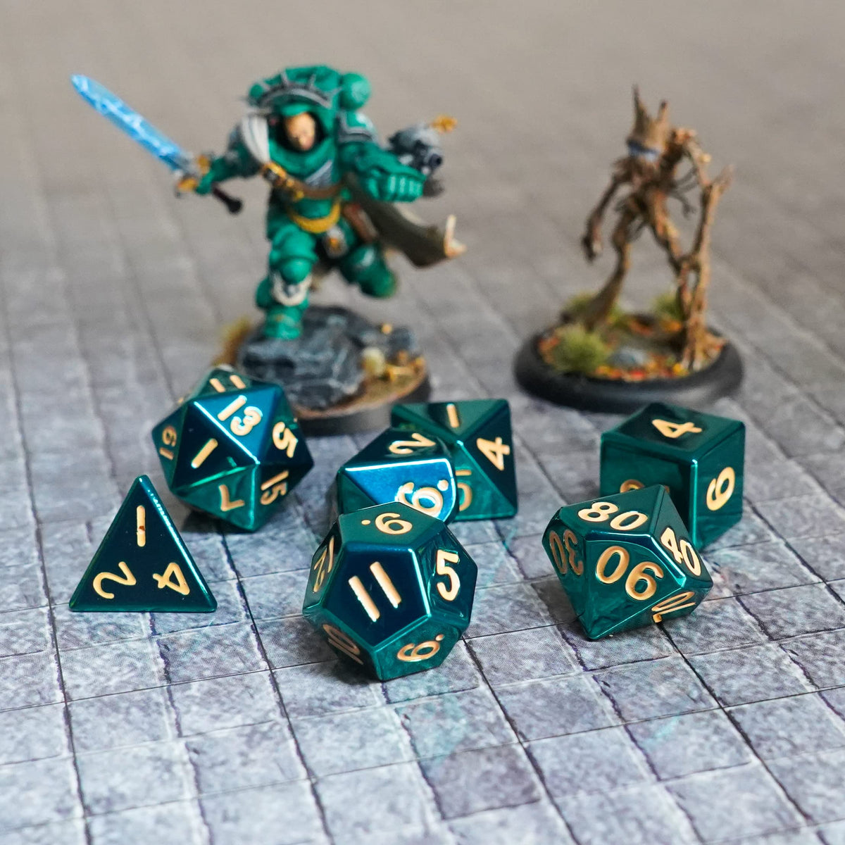 FanRoll 16mm Metal Polyhedral DND Dice Set: Turquoise, Role Playing Game Dice for Dungeons and Dragons