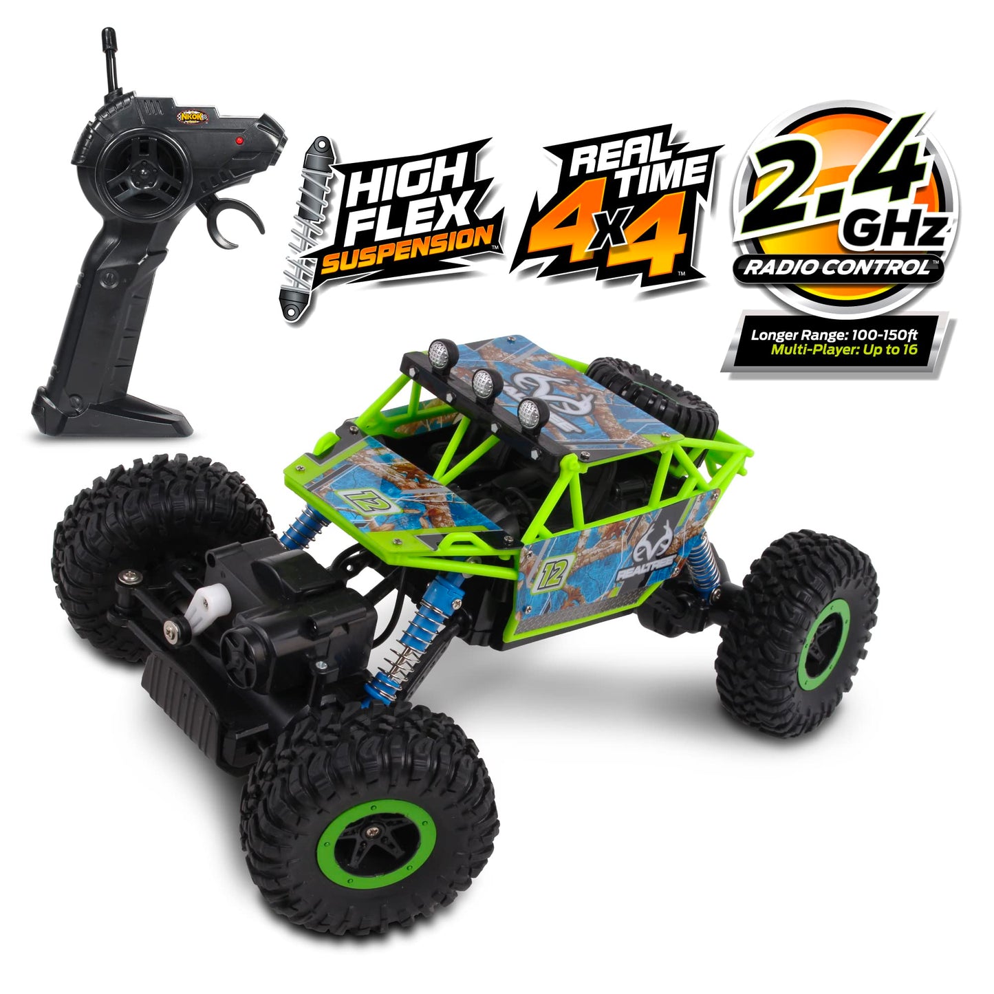 NKOK Realtree RC Rock Crawler 1:16 Scale - Edge Camo Green 2.4 GHz, Ages 6+