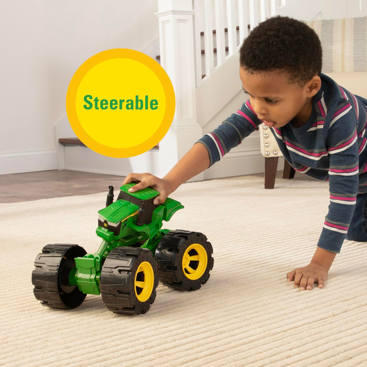 TOMY Monster Treads - All-Terrain John Deere Tractor - Tilting Monster Truck Toy with Heavy Duty Tires - John Deere Tractor Toys - Ages 3 Years and Up