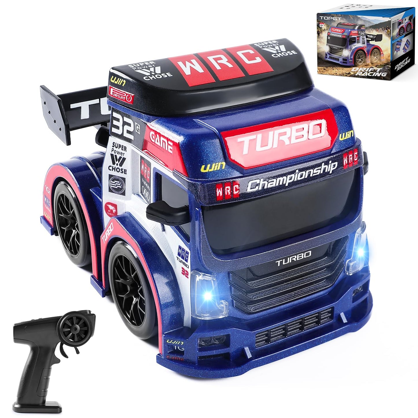 EireneRer 1:43 RC Drift Car, Semi Truck Toy with LED Headlights