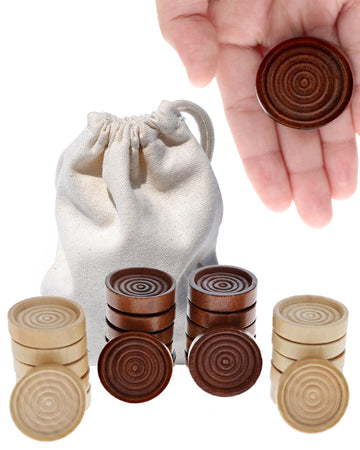 WE Games Wooden Checkers Pieces Only (1.5 inch), Checker Board Game & Backgammon Pieces, 24 Brown and Natural Stained Stackable Ridges