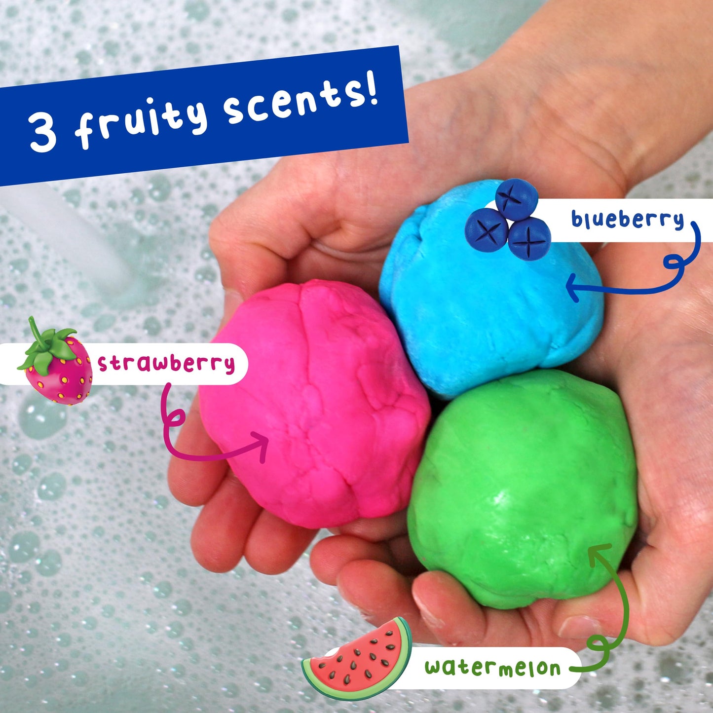 Mr. Bubble Soapy Bath Dough, Three Assorted Colors and Scents, Pack of 6