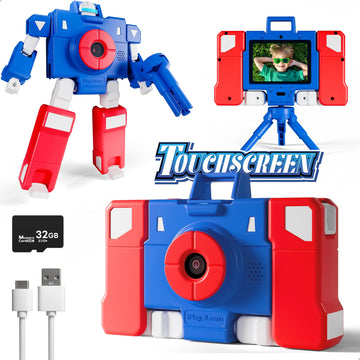 iPlay, iLearn Kid Touchscreen Selfie Camera, 1080P HD Digital Video Camera for Toddler 3-6, Outdoor Protable Travel Robot Camera W/ 32GB SD Card