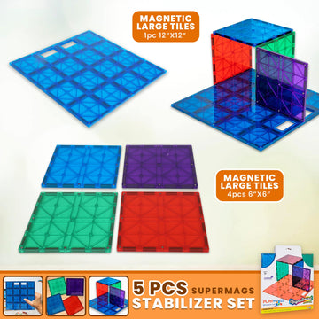 Playmags Super Durable Building Stabilizer Set, Great Add On to All Magnet Tiles Sets Works with All Leading Brands 1-12"x12" & 4-6"x6" (Colors May