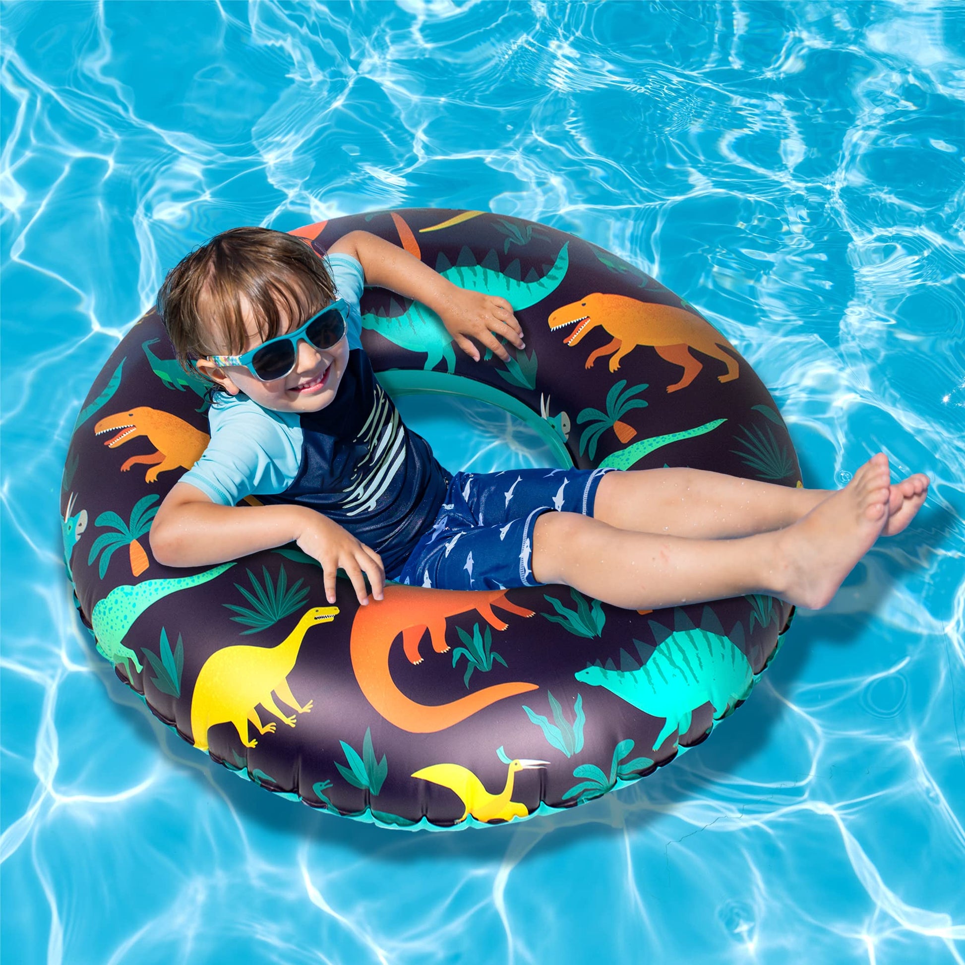 Playtek 33 inch Pool Ring, Dino Playful Printed Pool Ring, Durable Floats Tubes for Swimming on Beach, Pool, Water Sports for Adults and Kids, Large
