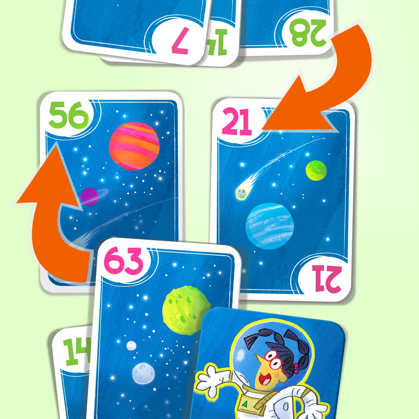 Melon Rind Jump 7, Math Game for Kids Learning Multiples of 7, Lively, Space-Themed Card Game, Quick, Fun Activity for Boosting Math Confidence, Easy