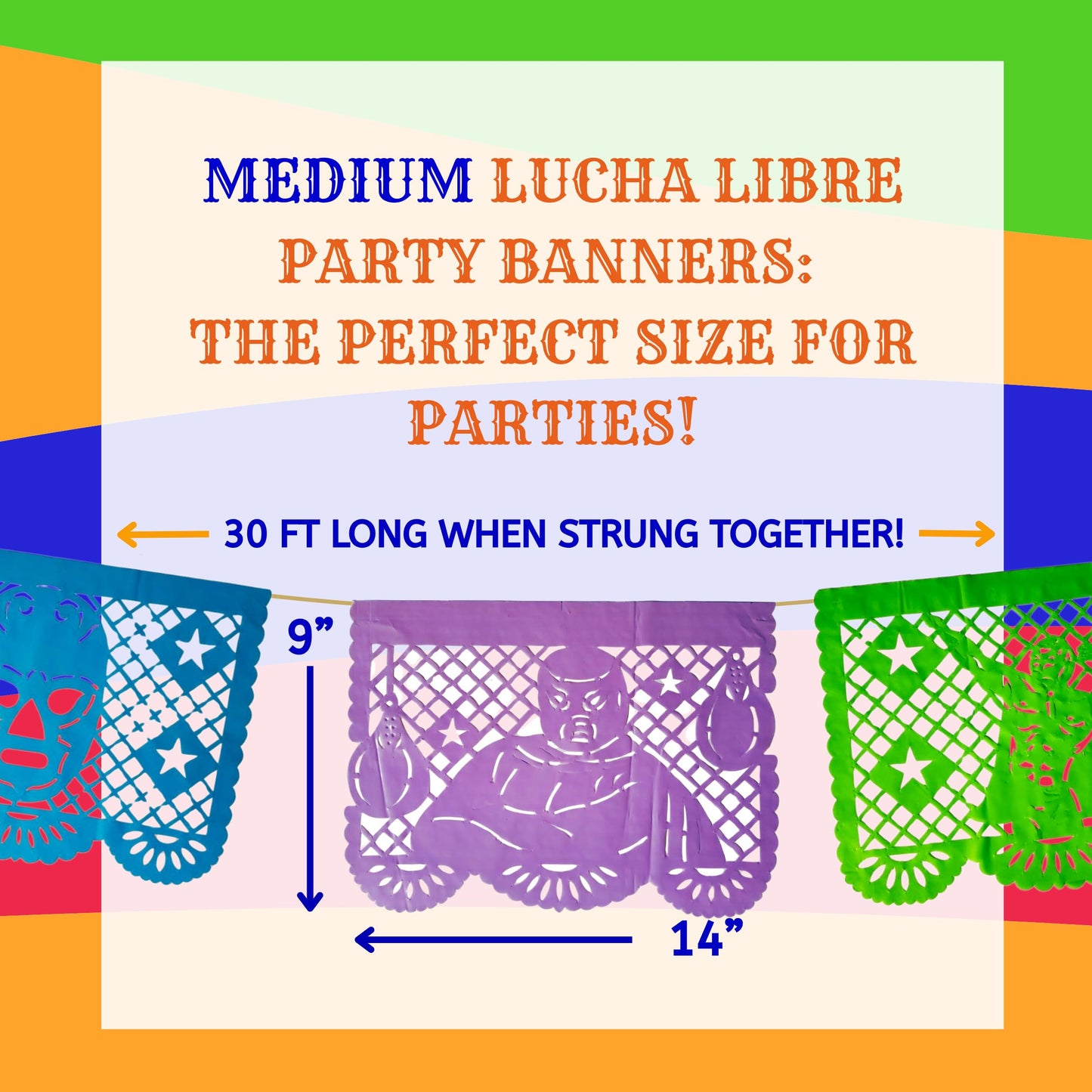 Lucha Libre Party Decorations - Papel Picado Banner 2 Pack, 25 Feet Total