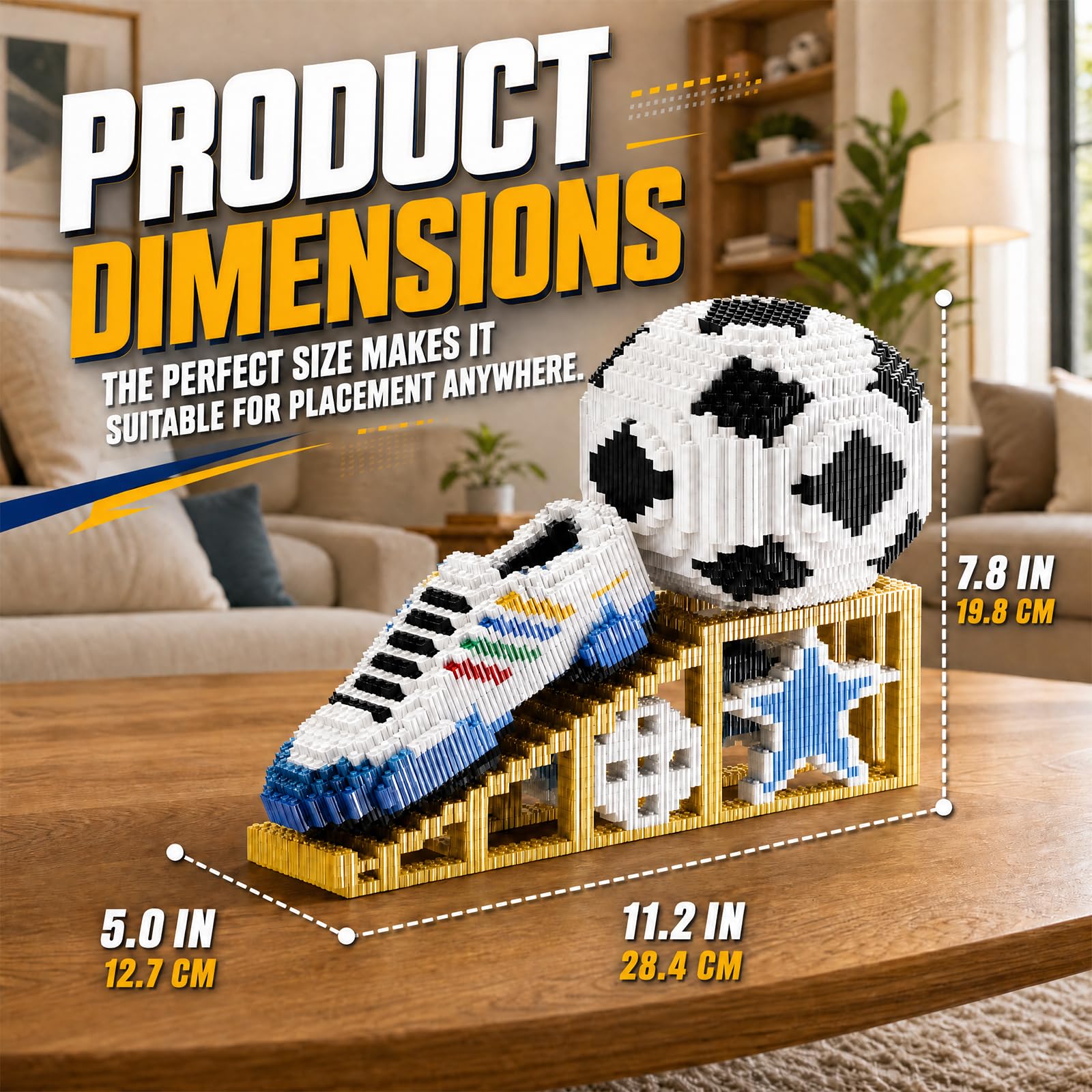 APENGBAOL 2026 New Soccer Ball with Sport Sneaker Mini Micro Building Blocks Set with Golden Display Stand, 3110 Pcs Sports Football Model Collectible