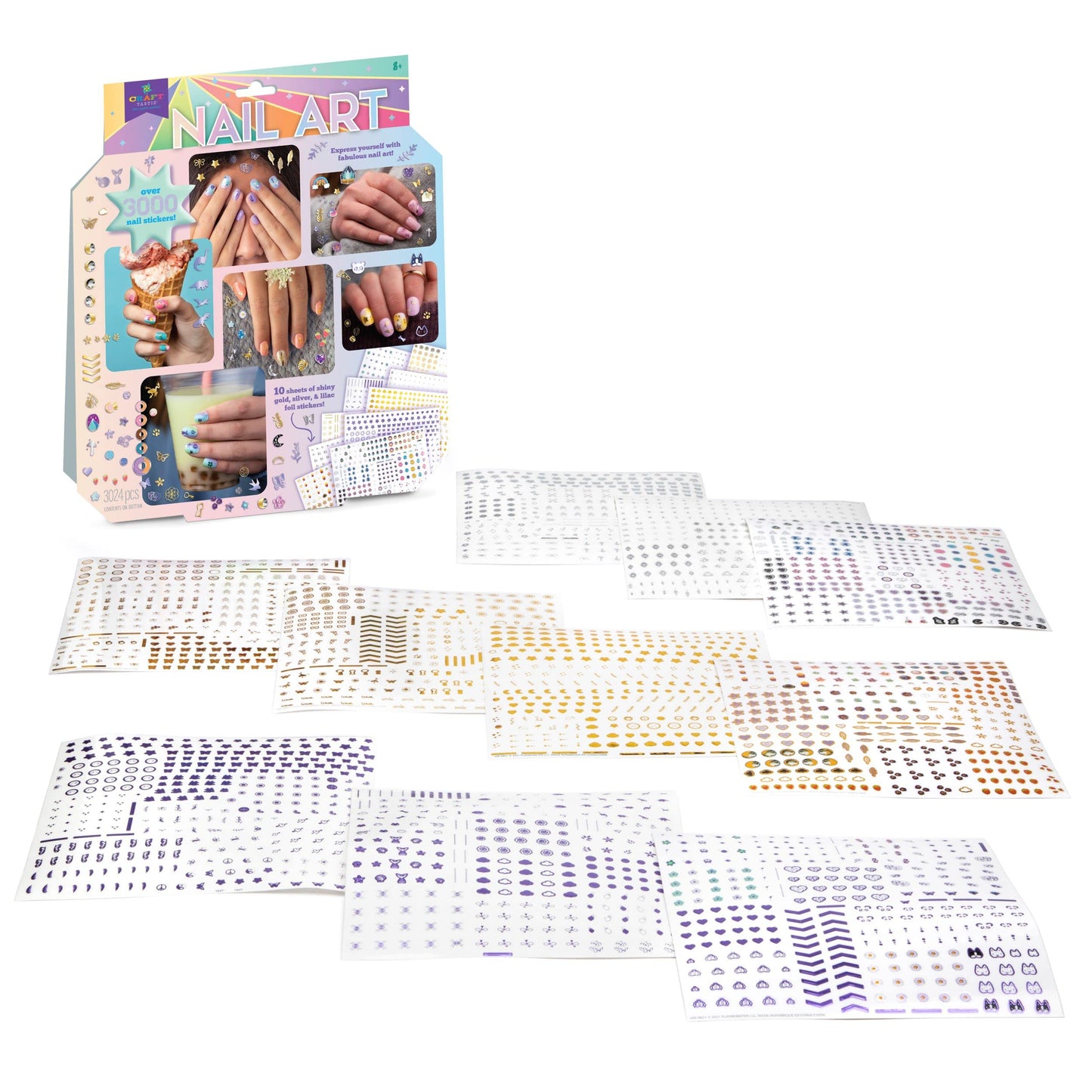 Craft-tastic - Nail Art - Over 3,000 Nail Stickers - Dinosaurs, Flowers, Butterflies, Geometric, Moon, Stars - for Ages 8+