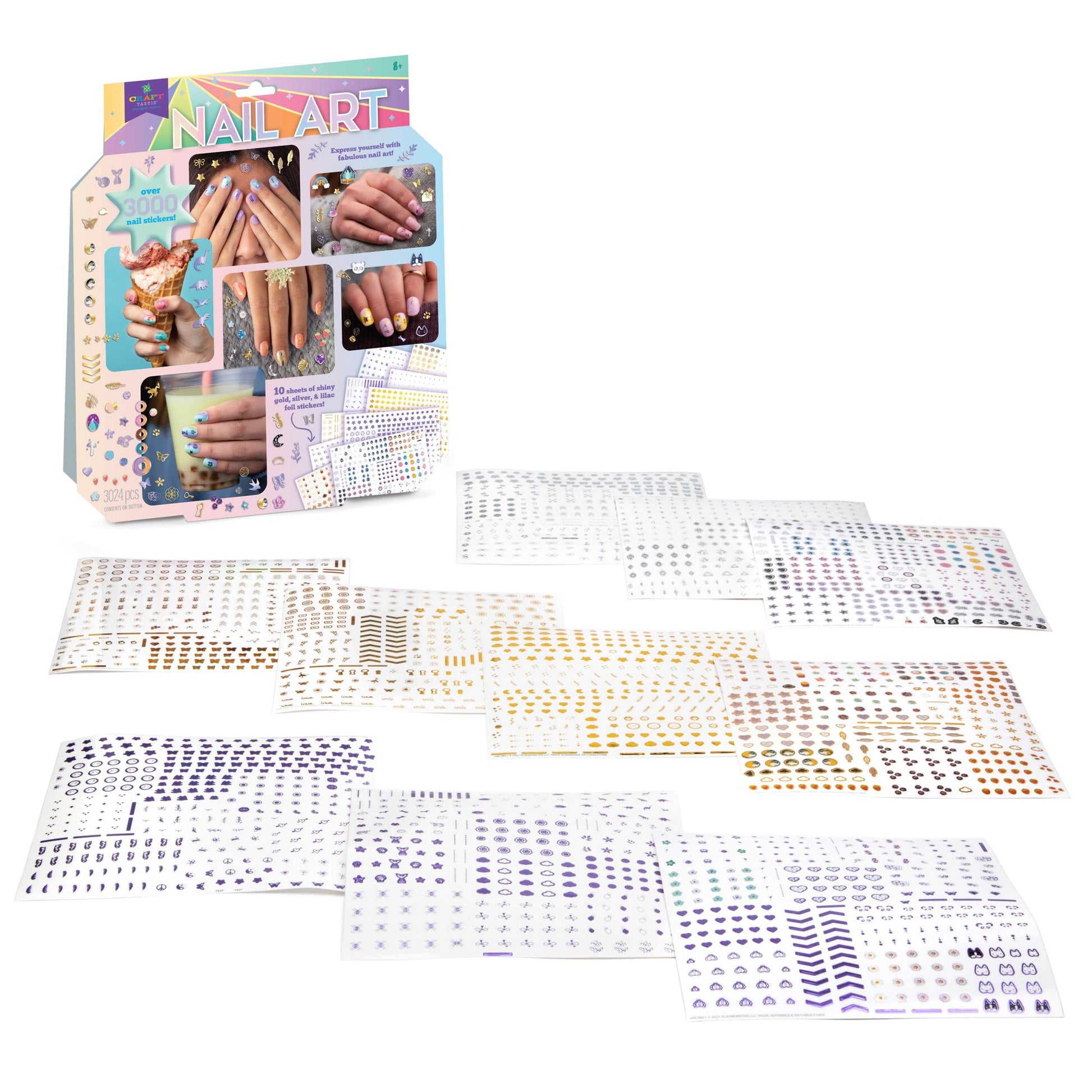 Craft-tastic - Nail Art - Over 3,000 Nail Stickers - Dinosaurs, Flowers, Butterflies, Geometric, Moon, Stars - for Ages 8+