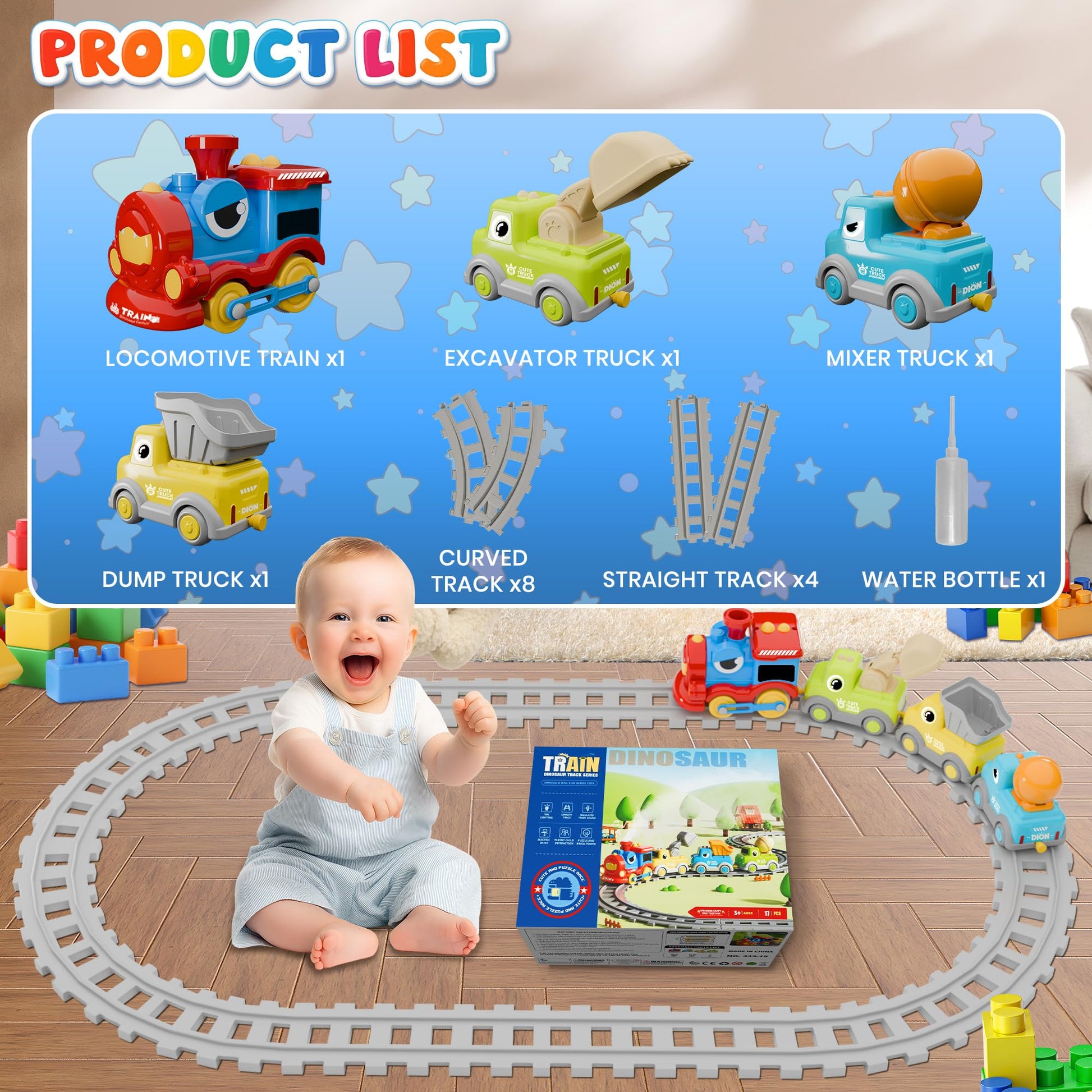Train Set for Toddlers with Steam, Music & Lights, Electric Choo Choo Train Toy with Tracks & Magnetic Construction Cars, Toy Train Set for Kids