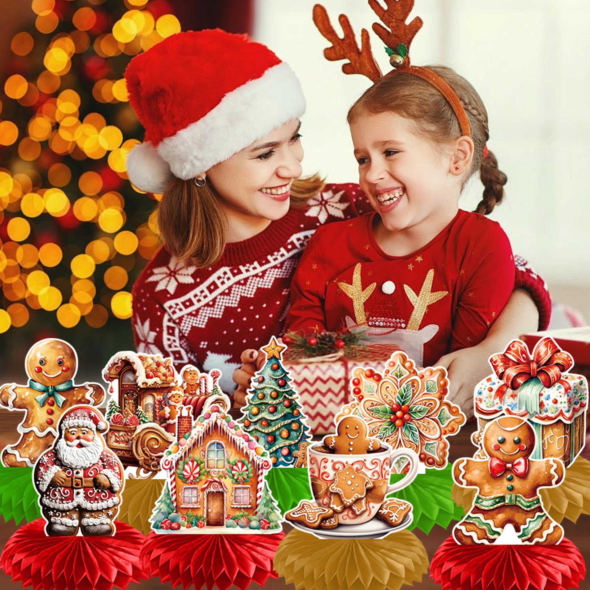 EUVBOKW 9 Pcs Gingerbread Honeycomb Centerpieces,Gingerbread House Party Decorations for Christmas Party Table Decor Holiday Favor Supplies
