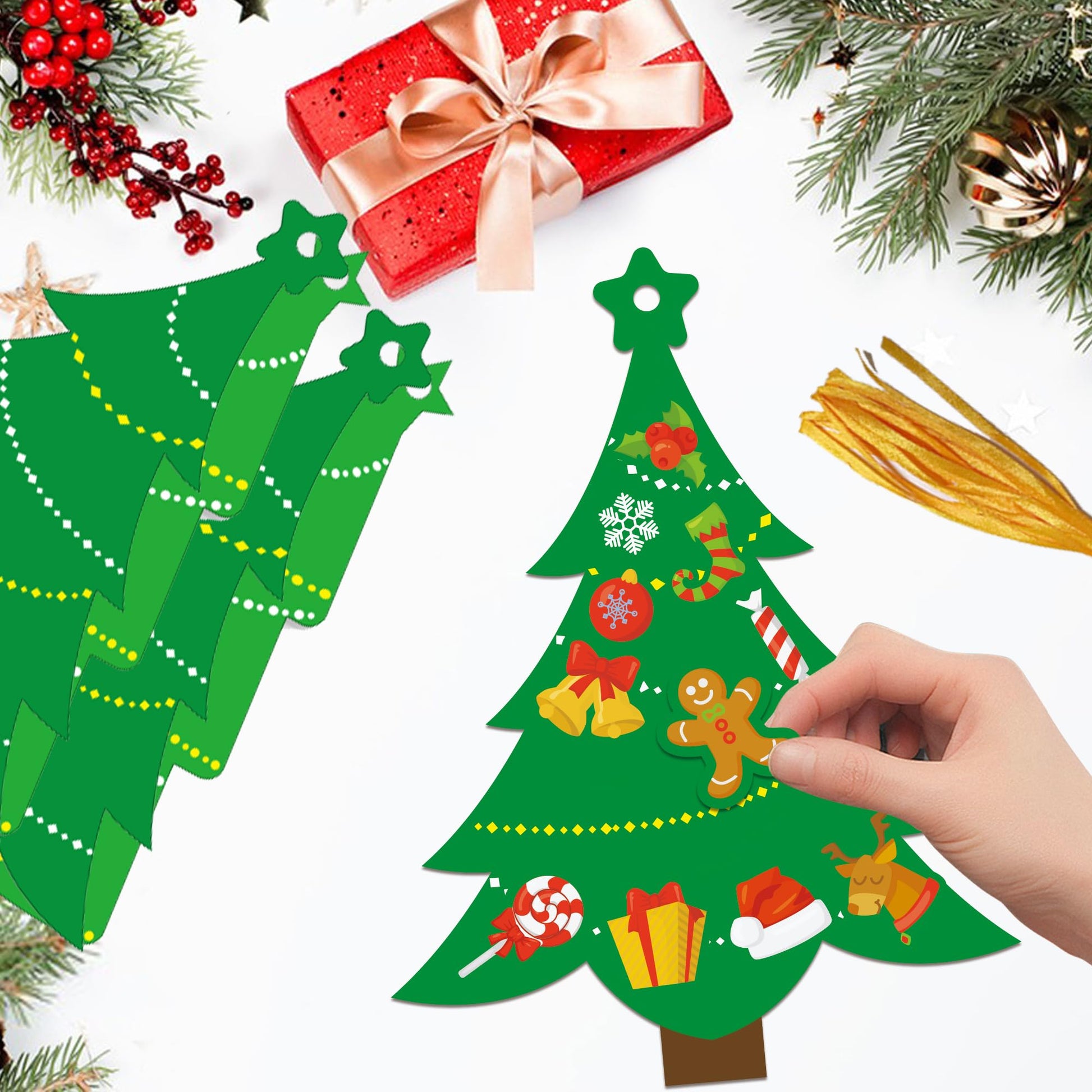 BCCSNNM 48 Pcs Christmas Tree Stickers Kit for Christmas DIY Hanging Art Ornaments Making Your Own Xmas Craft for Winter Holiday Party Classroom