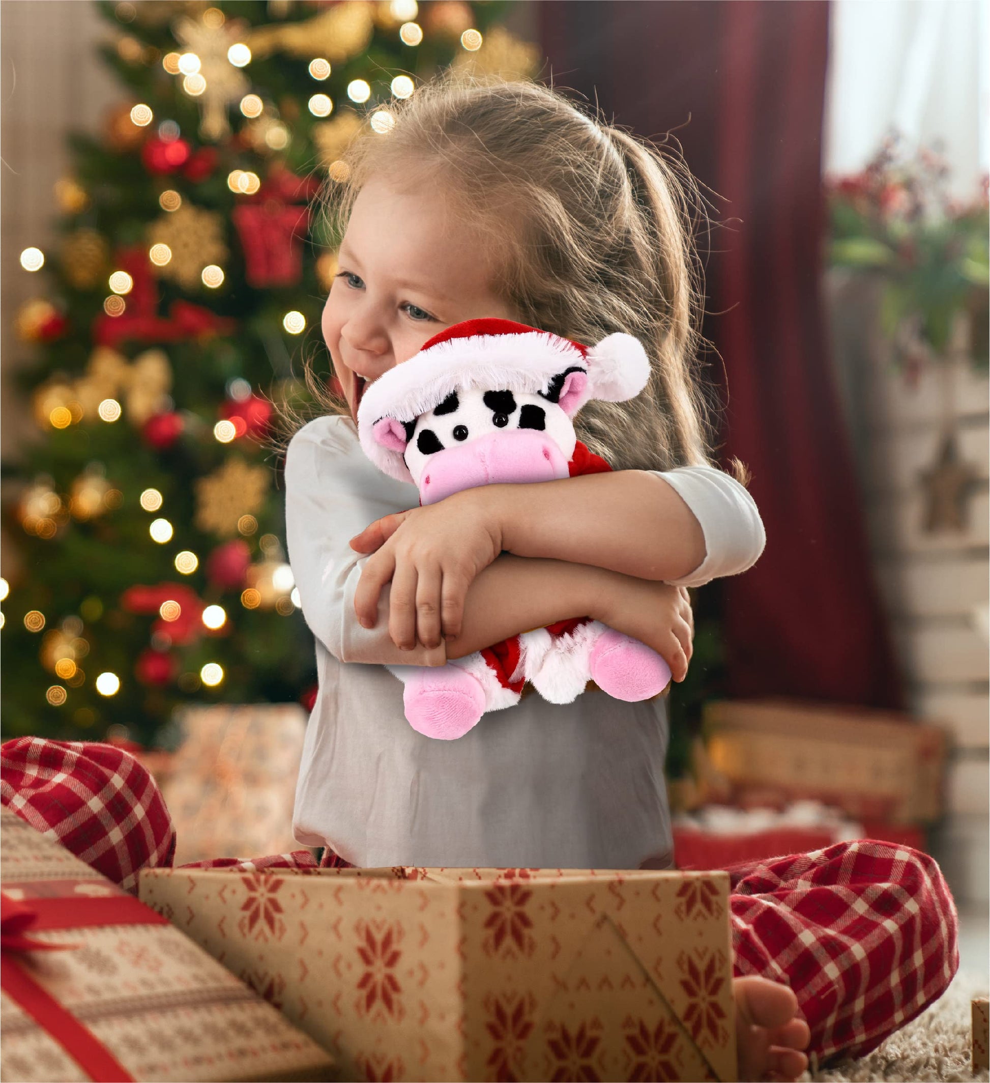 DolliBu Santa Cow Stuffed Animal Plush Toy - Super Soft Wild Animal Dress Up with Red Santa Claus Outfit, Cute Wildlife Gift, Perfect Holiday 6 Inches