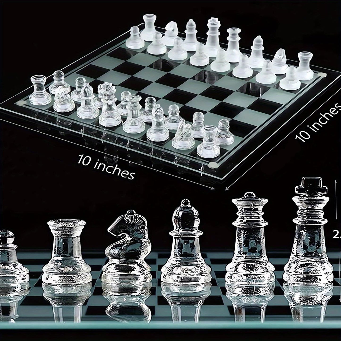 Elegant 10-Inch Glass Chess Set - Premium Quality Board Game for Adults, Ideal Gift for Chess Lovers & Stylish Home Decor