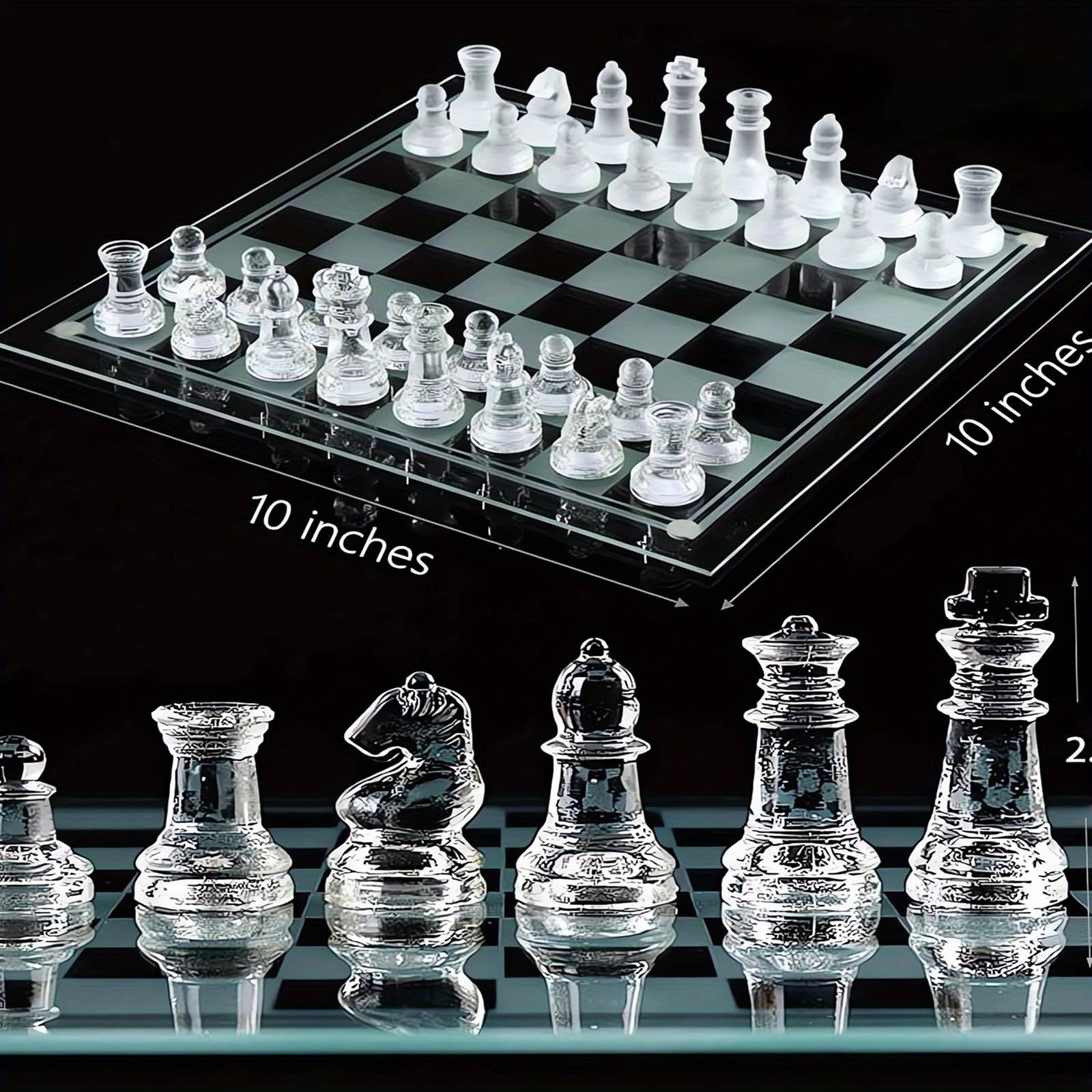 Elegant 10-Inch Glass Chess Set - Premium Quality Board Game for Adults, Ideal Gift for Chess Lovers & Stylish Home Decor