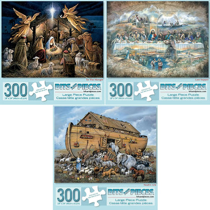 Bits and Pieces - Value Set of Three - 300 Piece Jigsaw Puzzles for Adults - Large Piece 300 pc Christian Jigsaws by Artist Ruane Manning - 18” x 24”