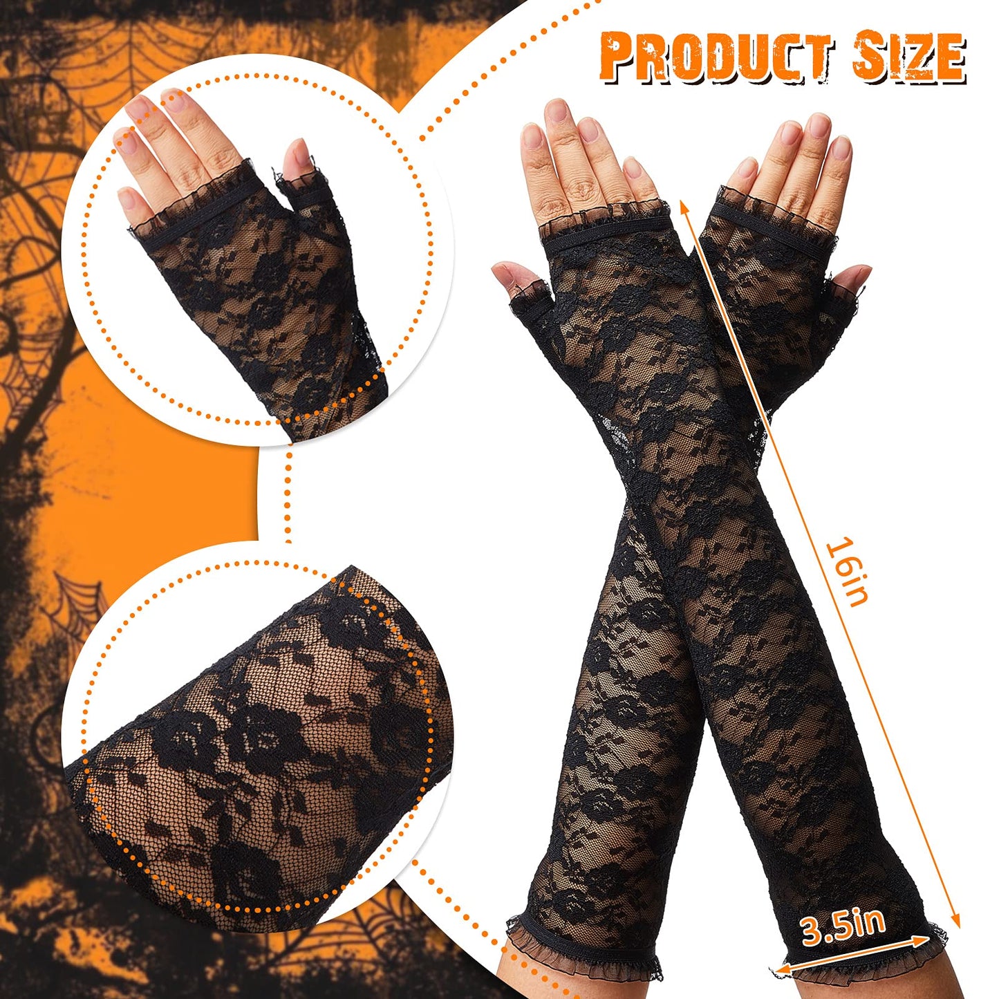 WILLBOND 4 Pcs Halloween Black Witch Hats and Lace Gloves Set, Halloween Costume Accessories, for Dress up Party Supplies