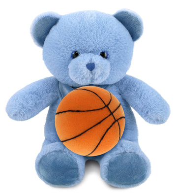 DolliBu Baby Blue Bear Stuffed Animal with Basketball Plush - Soft Huggable Blue Bear, Adorable Playtime Plush Toy, Cute Wildlife Gift, Personalized