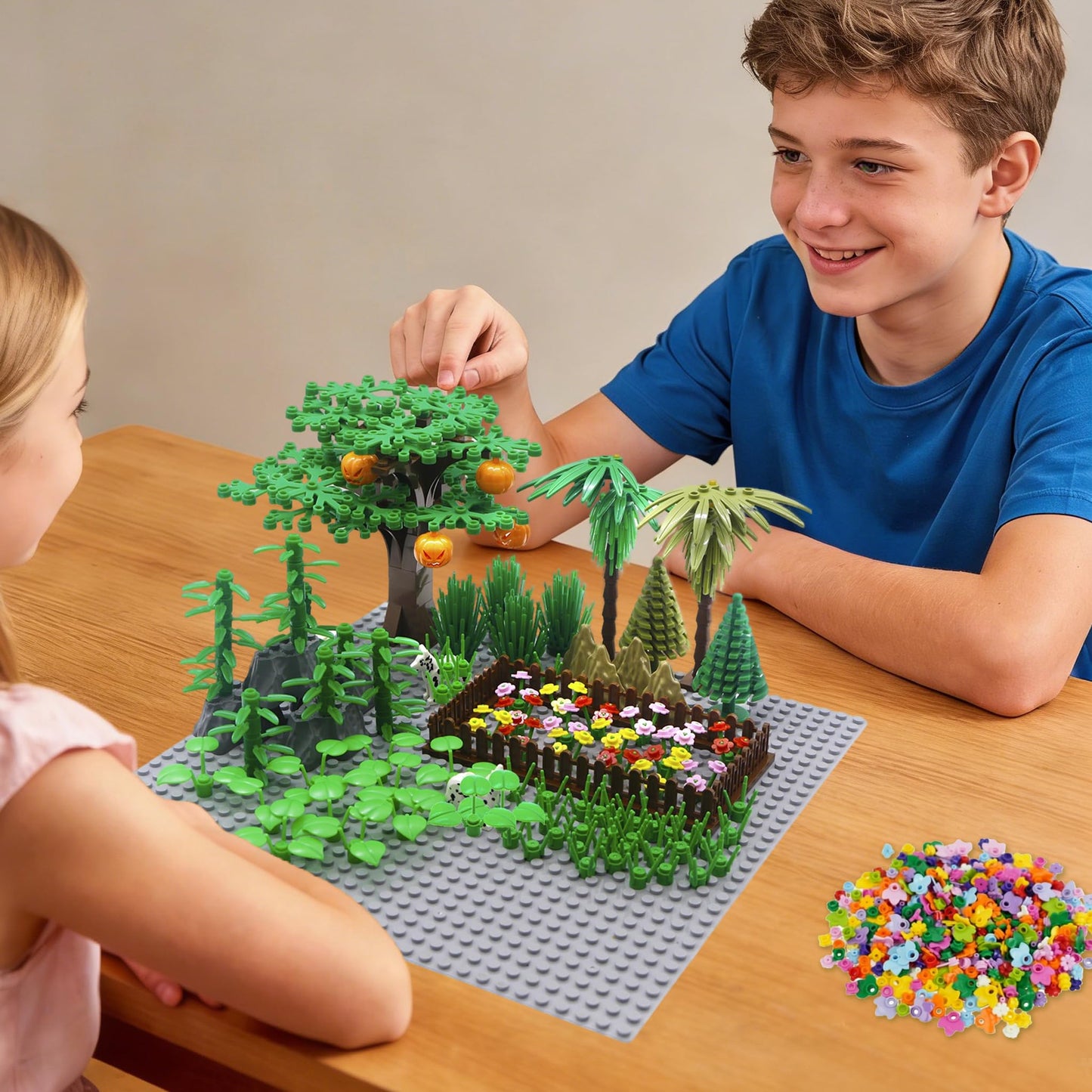 Plants Tree Building Blocks Accessories- Bulk Botanical Parts and Pieces, Flower Leaves Forest Jungle Park Bricks, Animals Farm Grass for Blocks