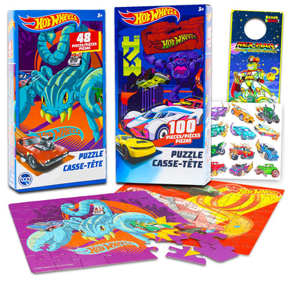 Hot Wheels Jigsaw Puzzles for Kids, Ages 3-5- 2 Pack Bundle