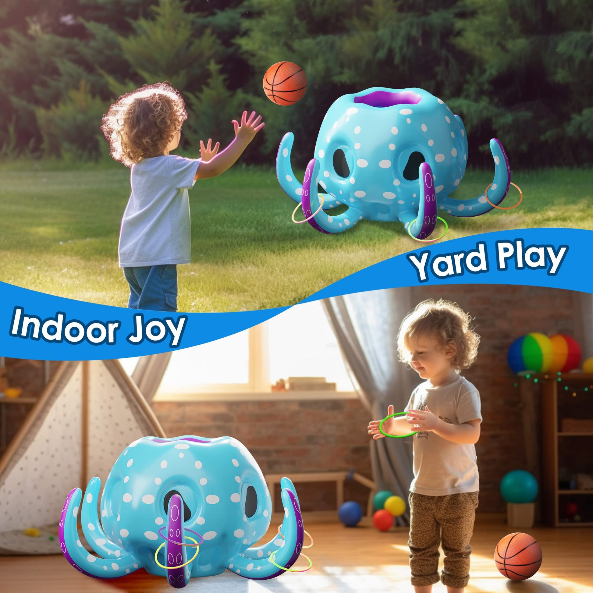 iPlay, iLearn Kids Octopus Pool Toys, 2-in-1 Inflatable Float Pool Game